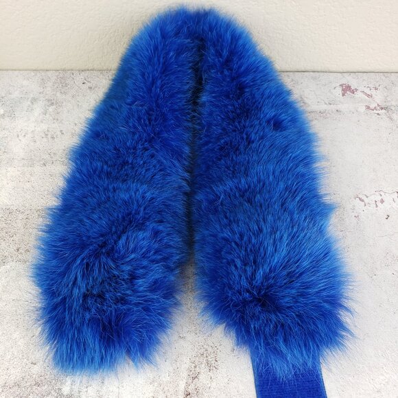 Vintage Genuine Fox Fur Headband Adjustable Size Royal Blue - Picture 3 of 14
